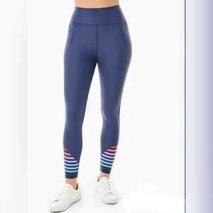 ADDISON BAY Navy Blue Sculpt Pattison Striped Leggings Women's Size M Activewear